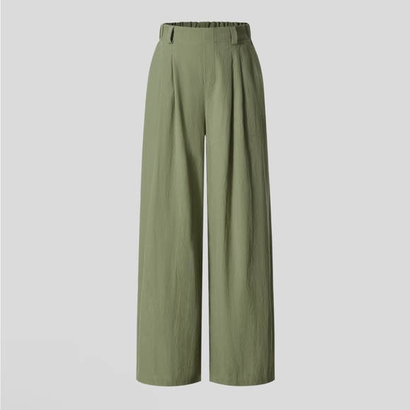 HALARA Olive Green Wide-Leg Linen Pants NWT - Picture 2 of 3